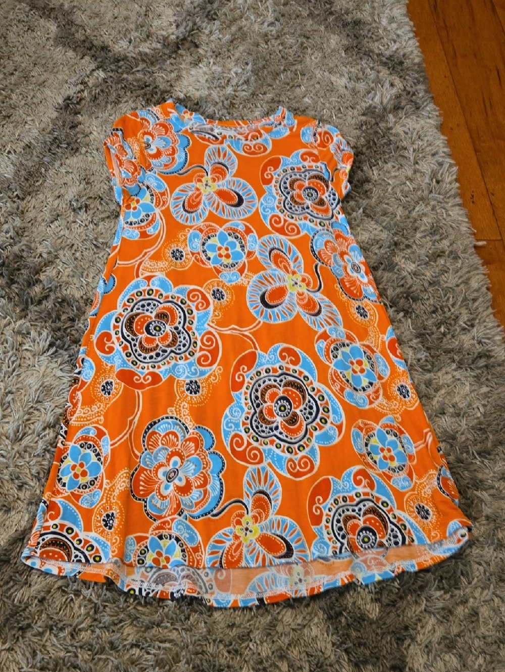 crown & ivy Bright Orange Floral Swing Dress with Blue Accents